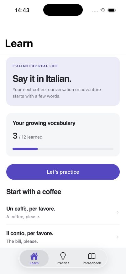Ciao: Italian phrases with practice and notes